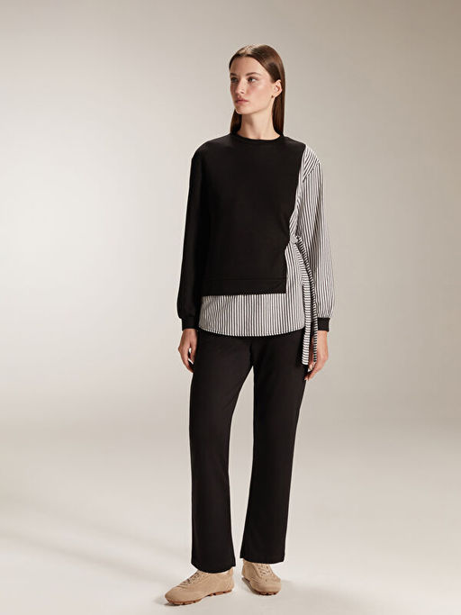 Bisiklet Yaka ?izgili Kad?n Sweatshirt Tunik