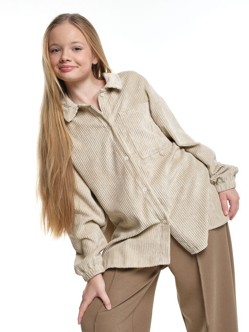 Вельветовая рубашка для девочки 22-7364 бежевый - Mini maxi фото 10