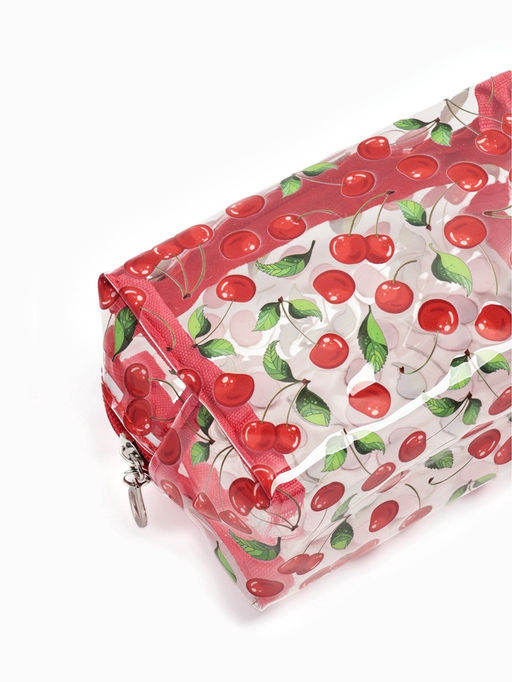 Косметичка женская Cherry, для бассейна, на молнии, прозрачная, красная