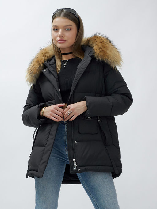 Куртка Бренд Visdeer ПРЕМИУМ КЛАССА зимняя с мехом ЕНОТА, черного цвета - Mtforce фото 14