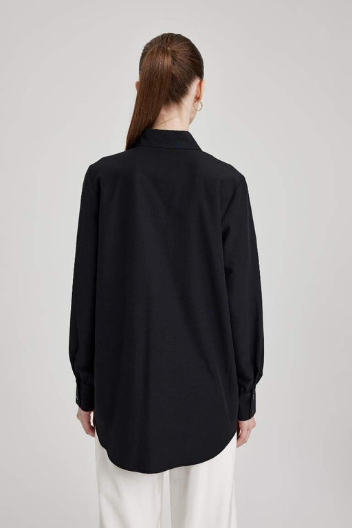 Туника из поплина с длинными рукавами и рубашечным воротником стандартного кроя - Defacto фото 5