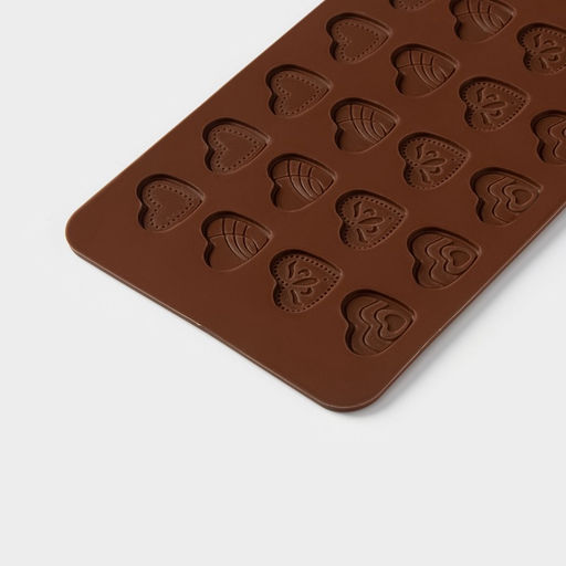 Цена за 2 шт. Форма для шоколада Доляна Сердечки, силикон, 21?11.5 см, 24 ячейки, коричневая