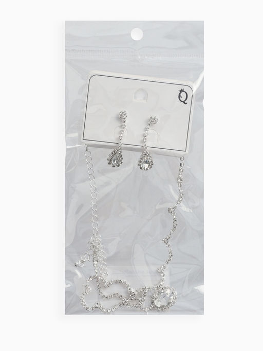 Набор 2 пред-а: серьги, колье "Вечерний шик" капля ажурная, цвет белый в серебре