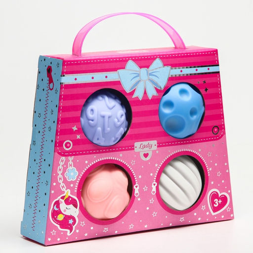 Развивающие тактильные мячики Крошка Я «Сумочка», с пищалкой, в наборе 4 шт.