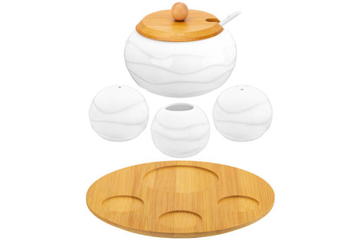 Набор 4 пр. 20,5*20,5*10 см Айсберг волны- Сахарница+Вазочка п/зубоч. и набор д/спец.2 пр.на бам.п - Elan gallery фото 22