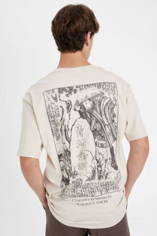 Utagawa Kunisada Boxy Fit Bisiklet Yaka S?rt Bask?l? Pamuklu K?sa Kollu Tisort