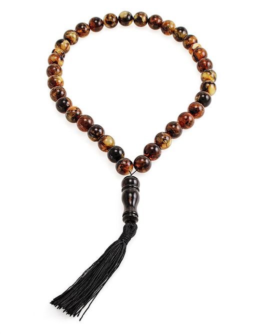 Чётки мусульманские на 33 бусины из натурального формованного янтаря Шары пёстрые