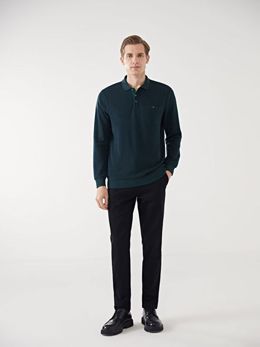 Polo Yaka Uzun Kollu Erkek Sweatshirt
