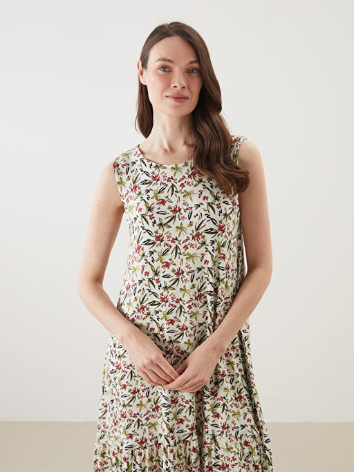 Bisiklet Yaka ?i?ekli A Kesim Elbise