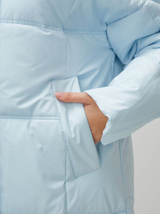 Пальто летучая мышь женское с капюшоном зимнее голубого цвета 9619Gl - Mtforce фото 9