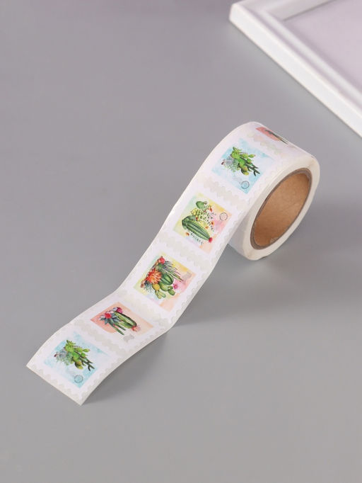 Цена за 2 шт. Наклейка бумага Марки. Кактусы, 3?3 см, 200 шт. в рулоне