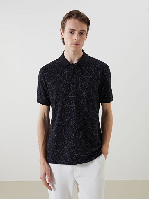 Polo Yaka K?sa Kollu Desenli Erkek Ti??rt