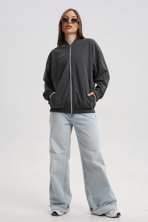 Бомбер из коттон фита антрацит меланж макси