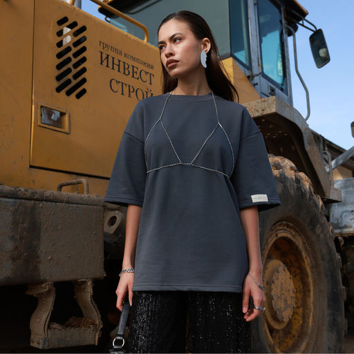 Футболка с нашивкой женская MIST Base, графит, размер 48