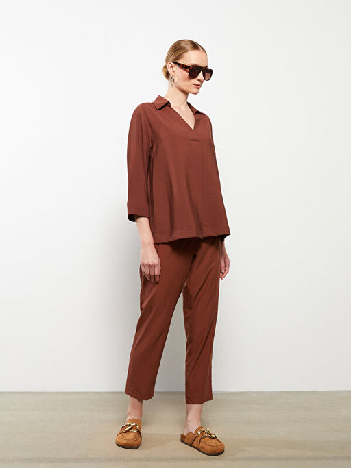 Kad?n Beli Lastikli Rahat Kal?p D?z Pantolon