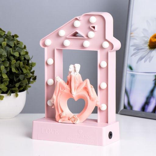 Фигурка светящаяся RISALUX Влюбленные, 14хLED, ночник, 4000 К, USB, 3?АА, розовый, 24.5?7?15.5 см