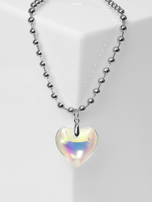 Кулон «Сердце» большое, цветное в серебре, 40 см