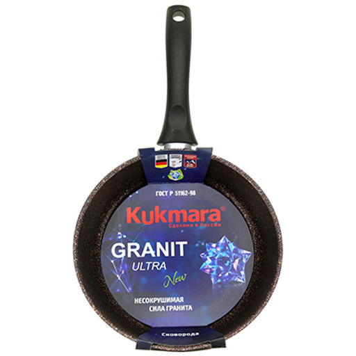 Сковорода с тефлоновым покрытием д24см "Granit Ultra", h6см, ручка из термостойкого пластика 17см, красный гранит (Россия) - можно использовать металлические кухонные принадлежности