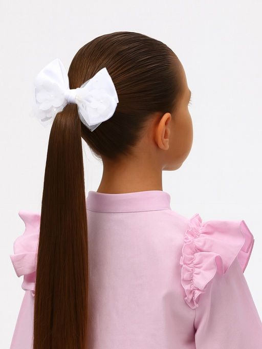 Цена за 6 шт. Бант для волос на резинке «Школьница. Стиль», цветы, 12 см, белый