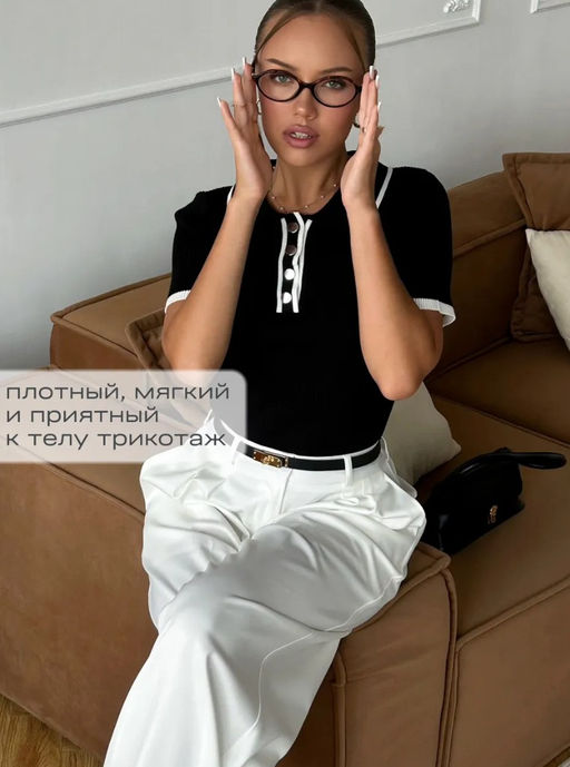 K13361 Джемпер-поло (вязаный трикотаж) ЧЕРНЫЙ