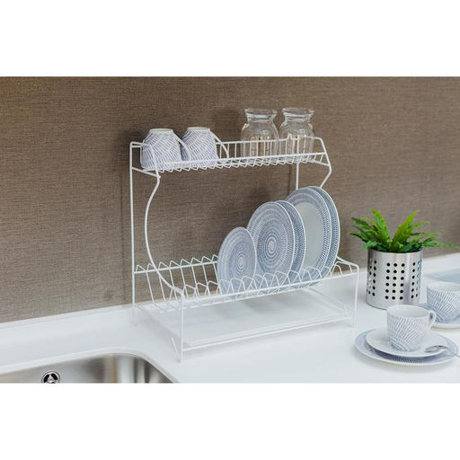Сушилка для посуды с поддоном 2-х ярусная, настольно-настенная, 39.5×25×38 см, белый
