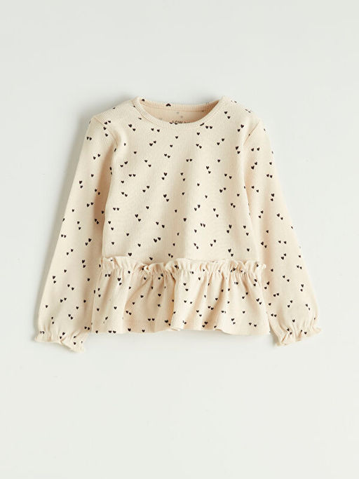 Bisiklet Yaka Kalp Desenli K?z Bebek Tak?m