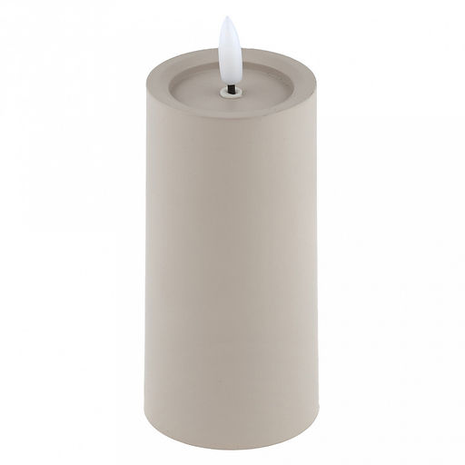 Свеча интерьерная, светодиодная на батарейках д6см h12,5(15)см, свет теплый, с мерцанием, матовый пластик, цвет бежевый, питание от 2-х батареек ААА (в комплект не входят) (Китай)