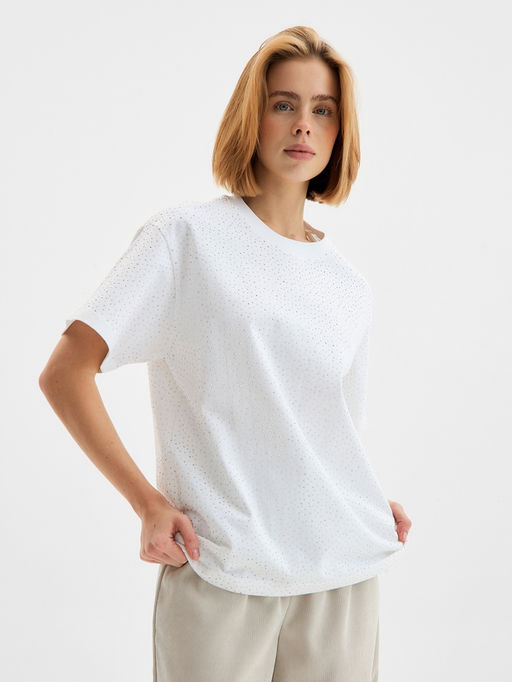 Футболка со стразами женская MIST, белая, размер S