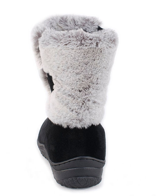 Унты женские на литой подошве. Черные., Замша. "Шиншилла". Короткие. Молния.