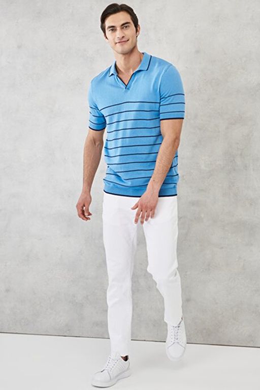 Standart Fit Normal Kesim %100 Pamuk Polo Yaka Mavi-Lacivert Triko Ti__rt 4A4922200201MLI