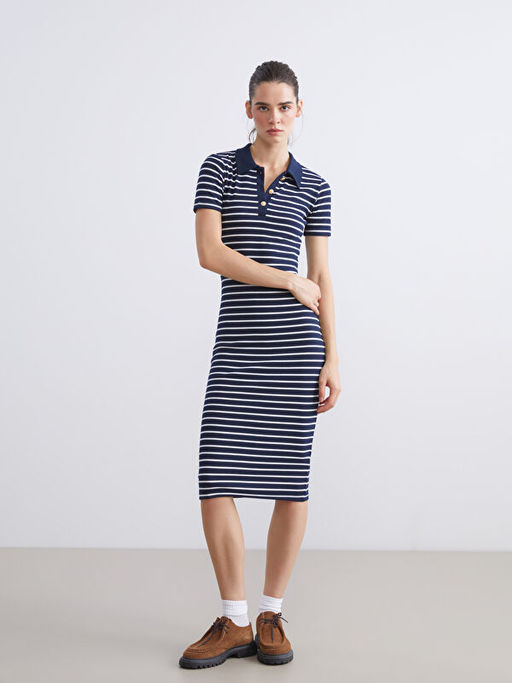 Polo Yaka ?izgili Elbise