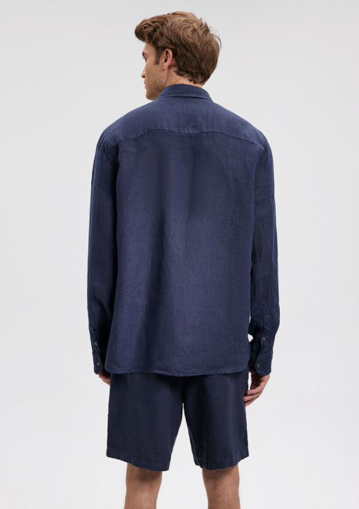 Lacivert Keten Gomlek - Mavi фото 4