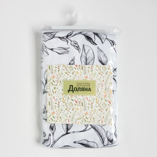Шторы для кухни Доляна Plant leaves 146×180 см - 2 шт., подхваты - 2 шт., 100% хлопок, 164 г/м²