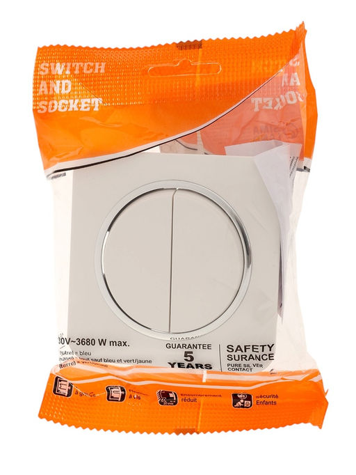 Выключатель, серия Circular, 10 А, двухклавишный, скрытый монтаж, серебристая рамка, белый - Simaland фото 6