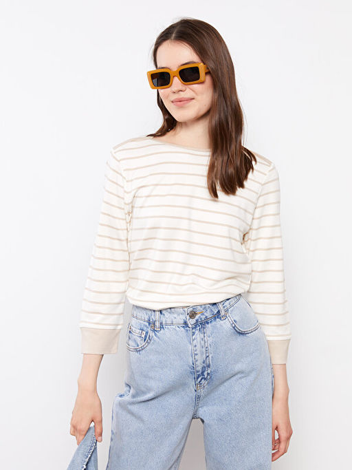 Kay?k Yaka ?izgili Kad?n Ti??rt