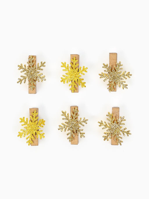 Цена за 2 шт. Прищепки декоративные новогодние Снежинки золотые, 6 шт.