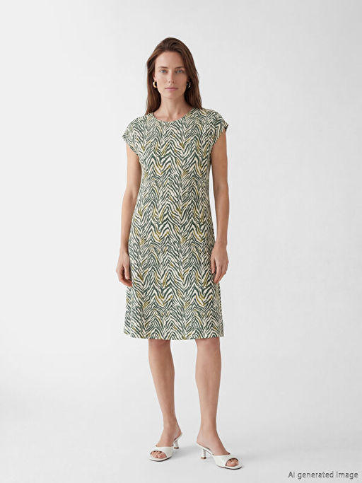 Bisiklet Yaka Desenli A Kesim Elbise