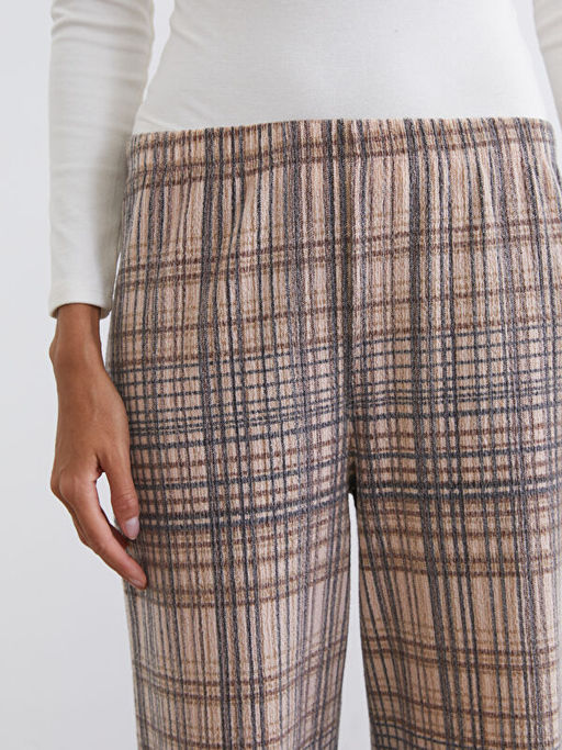 Beli Lastikli Ekose Kad?n Pijama Alt?