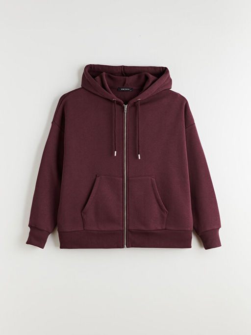 Oversize Kad?n Kal?n Fermuarl? Sweatshirt