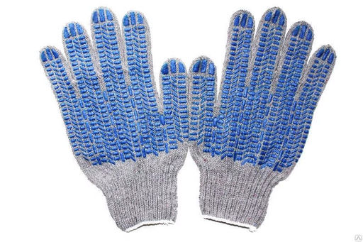 Перчатки х/б утепл."Зима" двойные (белые/серые/черные, ПВХ, 0033с/-ч, 5 пар в уп, (ЦЕНА ЗА ПАРУ!!!)