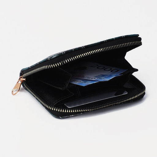 Кошелёк на молнии «Клетка», маленький, 3 отделения, зелёный