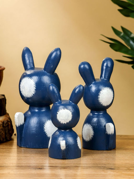 Набор сувенирный Зайки, h=14 см, h=12 см, h=9 см, дерево, синий