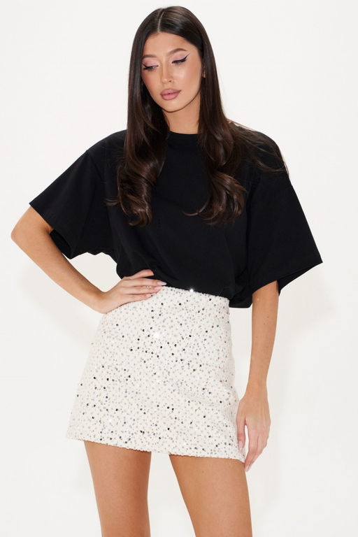 Юбка Annete А1428 мини джинсовая ткань белая с пайетками  фото 5