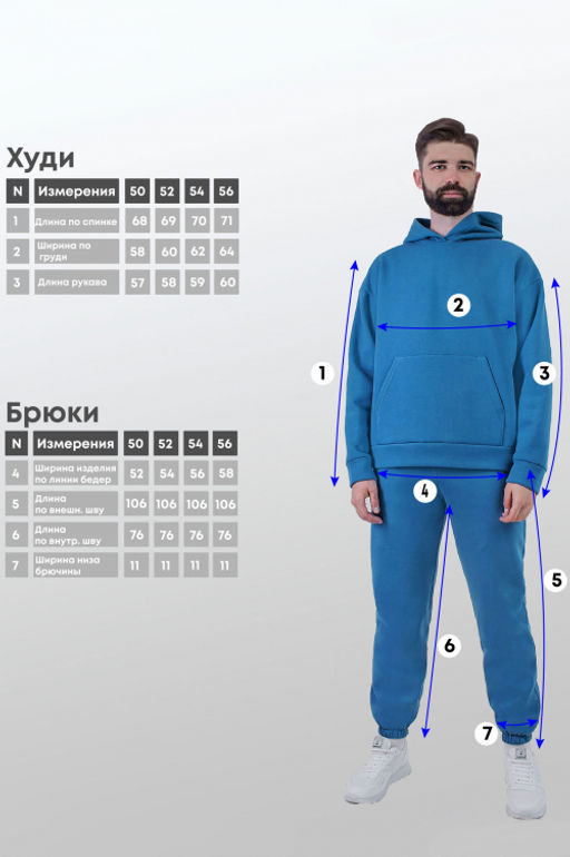 Арт. 69102 Костюм с брюками мужской с начесом 50-56 (4 шт) Цвет:джинс