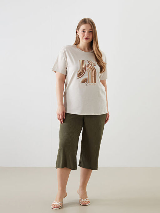 Bisiklet Yaka Bask?l? Kad?n Ti??rt