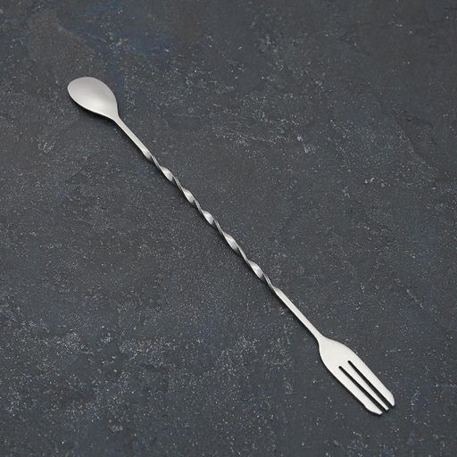 Ложка барная из нержавеющей стали с вилкой, длина 32,5 см, цвет серебряный - Simaland фото 2