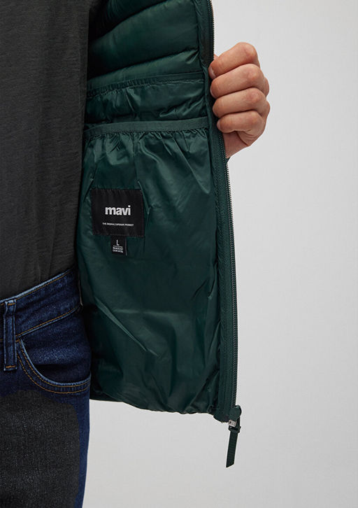 Dik Yaka Yesil Sisme Mont - Mavi фото 5