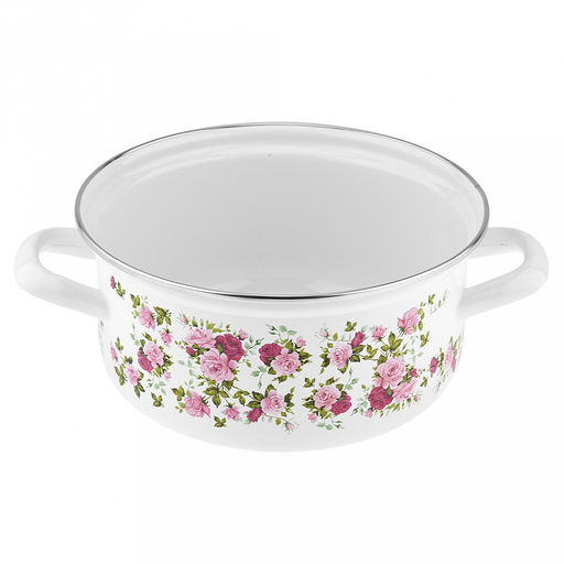 "Китайская роза" Набор эмалированных кастрюль 2 предмета: 2л, 3л, s0,8мм, форма цилиндрическая, двойной слой эмалевого покрытия, металлическая крышка с пластмассовой ручкой-кнопкой, металлические ручки, нержавеющий ободок (Россия)