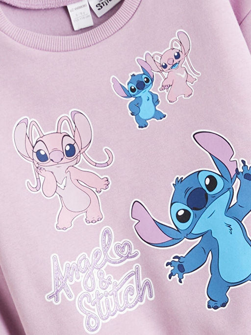 Bisiklet Yaka Stitch ve Angel Bask?l? K?z ?ocuk Sweatshirt ve Tayt