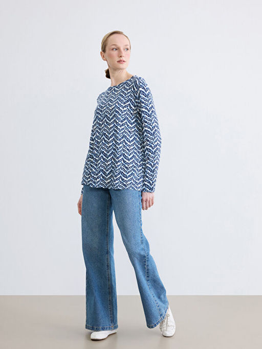 Bisiklet Yaka Desenli Kad?n Ti??rt